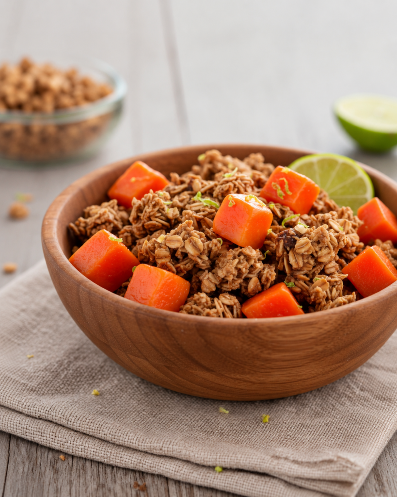 Yogurt con granola e papaya