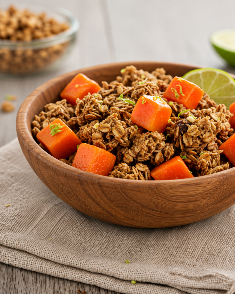 Yogurt con granola e papaya